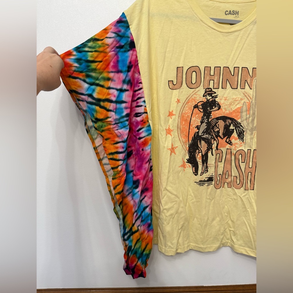 Upcycled Johnny Cash Graphic T-Shirt with Tie-Dye Sleeves - Picture 3 of 4